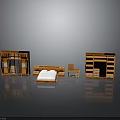 Modern Bedroom Interior With Furniture Set Including Bed Wardrobe Nightstand And Bookshelf
