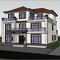 Two Story Modern Chinese Single Family Villa With White Exterior Black Roof Balconies Glass Windows