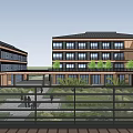 Modern Office Building Exterior With Landscaped Gardens Multi Story Glass Windows And Central Entrance