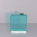 Blue Glass Cube Decorative Ornament Set Featuring White Wave Bottom and Small Boat Top