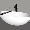 Modern White Freestanding Bathtub With Black Faucet And Bath Products Tray
