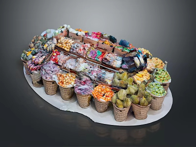 Assorted Colorful Food Cones Display With Fresh Fruits And Sweet Toppings 3d model