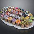 Assorted Colorful Food Cones Display With Fresh Fruits And Sweet Toppings