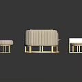 Elegant Modern Sofa Coffee Table Set With Fabric Upholstery Marble Tops And Gold Metal Stools