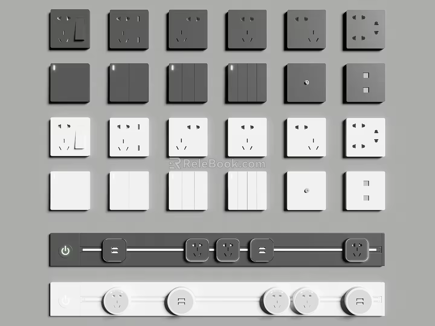 Modern switch socket combination 3d model