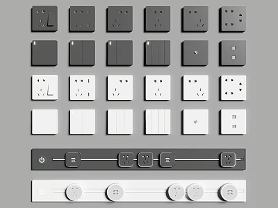 Modern Black And White Switch Panels With Various Designs For Home Decoration 3d model