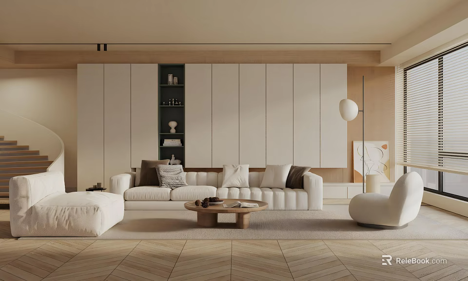 Modern Living Room Interior Design With Sofa Coffee Table And Cabinet 3d model 