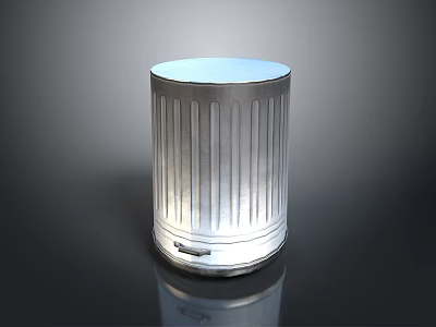Silver Metal Trash Can With Vertical Stripes And Pedal Design For Home Use 3d model