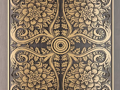 Artistic Carved Floral Patterns On Decorative Panel With Symmetric Design 3d model