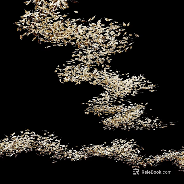 Golden Chandelier with Flowing Artistic Wavy Design on Black Background 3d model 