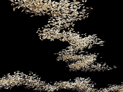 Golden Chandelier with Flowing Artistic Wavy Design on Black Background 3d model