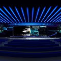 Modern Stage Design With Blue Lighting Large Screen And Car