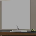 White Window Blinds In Modern Kitchen Interior With Sink And Wooden Cabinets