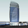Modern Commercial Complex With Curved Glass Curtain Wall And Multi Storey Structure 3d model