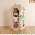 Modern Wooden Bookshelf With Open Shelves Books Potted Plant And Small Chair