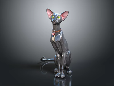 Furniture Decorative Cat Figurine With Modern Design Metallic Finish And Colorful Eyes 3d model