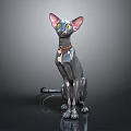 Furniture Decorative Cat Figurine With Modern Design Metallic Finish And Colorful Eyes