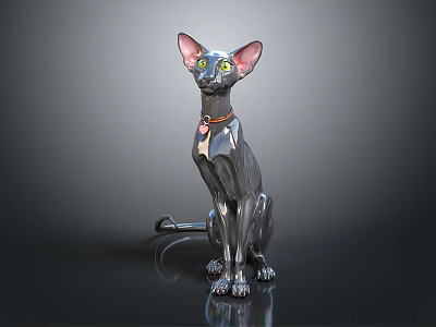 Furniture Decorative Cat Figurine With Modern Design Metallic Finish And Colorful Eyes 3d model