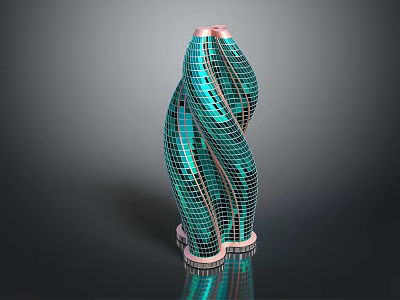 Twisted Modern Building With Blue Mosaic Tiles Pink Top And Reflective Unique Shape 3d model