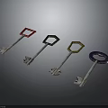 Various Colored Metal Keys With Different Shaped Keyheads Square Hexagonal Octagonal Circular
