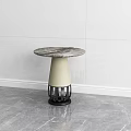 Modern Round Side Table With Gray Marble Top And Metal Base Design