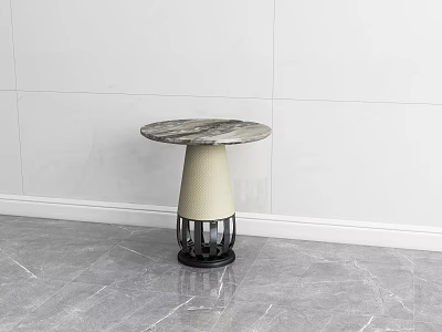 Modern Round Side Table With Gray Marble Top And Metal Base Design 3d model