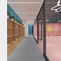 School Dance Studio With Pink Floor Pink Walls Mirrored Walls And Geometric White Ceiling Lights