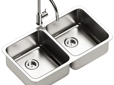 Stainless Steel Double Bowl Kitchen Sink With Modern Faucet For Home Kitchen Use 3d model