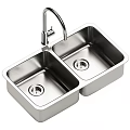 Stainless Steel Double Bowl Kitchen Sink With Modern Faucet For Home Kitchen Use
