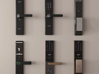 Various Smart Door Lock Models With Digital Keypads And Modern Security Designs 3d model