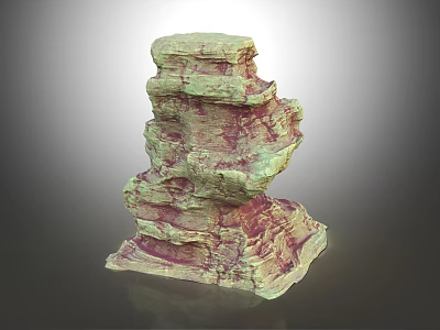 Artistic Stacked Wood And Stone Decorative Sculpture With Green Red Veined Layers 3d model