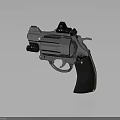 Silver Revolver With Black Sight Wooden Grip And Reflective Surface On Dark Background