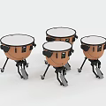 Set of Four Brown Musical Drums With White Heads And Metal Stands
