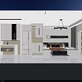 Modern Living and Dining Room Interior With Wooden TV Wall Brown Sofa And Hanging Lights