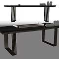 Modern Minimalist Desk with Overhead Shelf Tabletop Scroll Books and Decorative Items 3d model