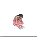 Woman Sitting on Floor Reading Book in Pink Floral Dress with Sneakers and Ponytail