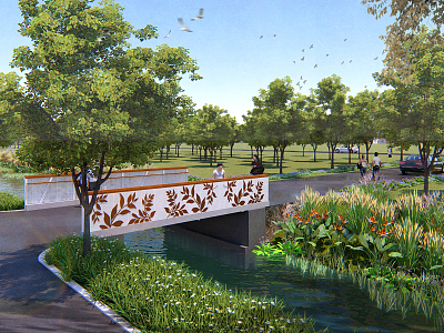 Modern Bridge Flower Theme Landscape Bridge model