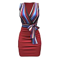 Stylish Striped Red Blue White Sleeveless Dress with Waist Bowknot and Fitted Design