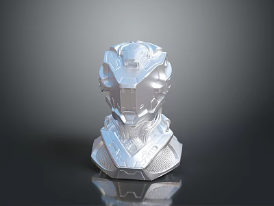 Futuristic Weapon Helmet In Metallic Silver With Tactical Design And Detailed Structure 3d model