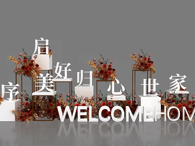 Elegant 3D Letters Welcome Home Sign With Floral Decorations And Stand 3d model