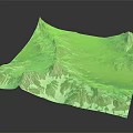 Realistic 3D Garden Landscape Model Featuring Mountains Green Vegetation and Blue Water Bodies
