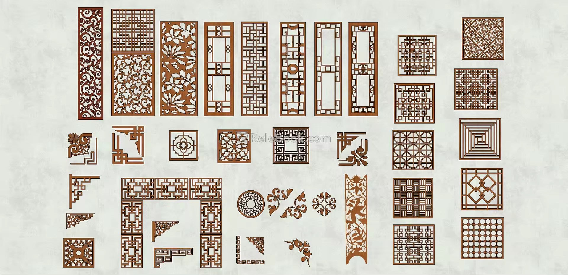 Chinese-style openwork window grilles window corner floral screen partition 3d model