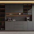 Modern Kitchen Interior With Black Cabinets Wine Racks Coffee Machine And Plants 3d model