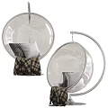 Modern Transparent Globe Hanging Chair with Plush Pillows and Plaid Blanket for Relaxation