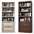 Light And Dark Colored Storage Cabinets With Shelves Books Photo Frames And Drawers