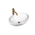 Transparent Glass Washbasin with Fluted Texture and Gold Faucet Modern Design