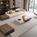 L Shaped Beige Gray Sofa With Rectangular Marble Top Coffee Table And Light Gray Rug