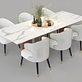 Modern Rectangular Dining Table Set with White Marble Top and Light Gray Striped Chairs 3d model