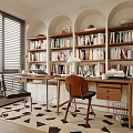 Quiet Ancient Style Desk and Chair Combination Computer Decoration Combination Bookcase Shutters 3d model