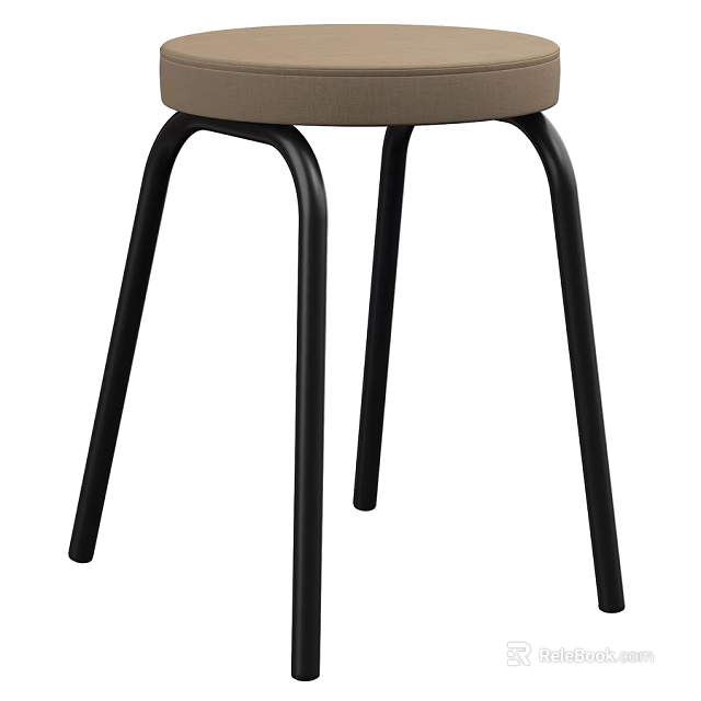 Modern Single Chair With Brown Upholstered Seat And Black Metal Legs 3d model 